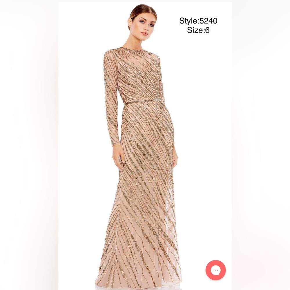 Beaded illusion neck long sleeve gown